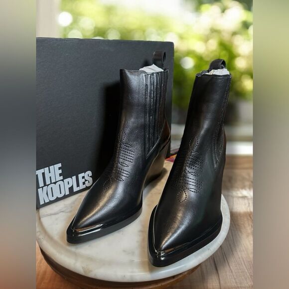 NWT! The KOOPLES $575 Topstiched Leather Wedge Ankle Boots Silver Detail EU 39 - Picture 2 of 16